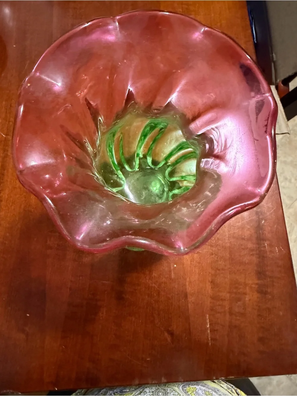 Pink and Green Art Glass Vase - Elegant Home Accent